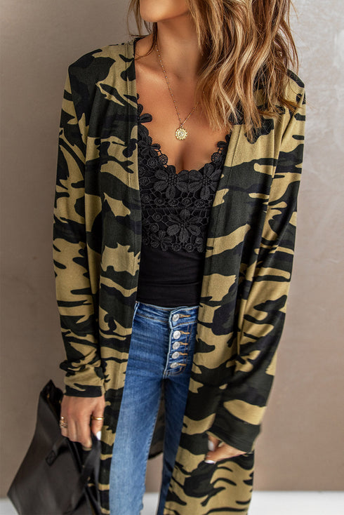 Print Colorblock Long Cardigan